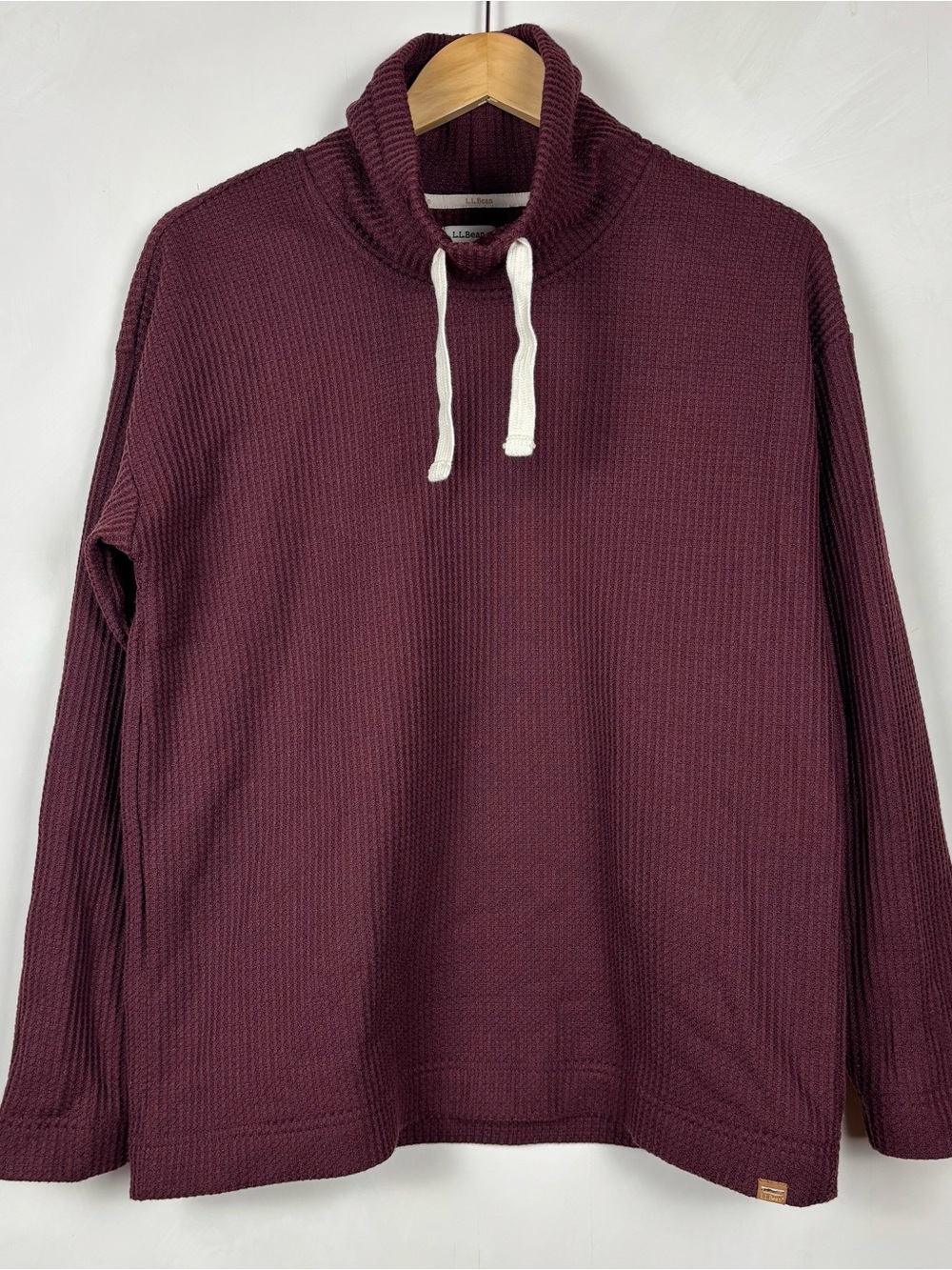 LL Bean Women’s Birchwood Brushed Waffle Funnelneck M Burgundy Cozy Cabincore